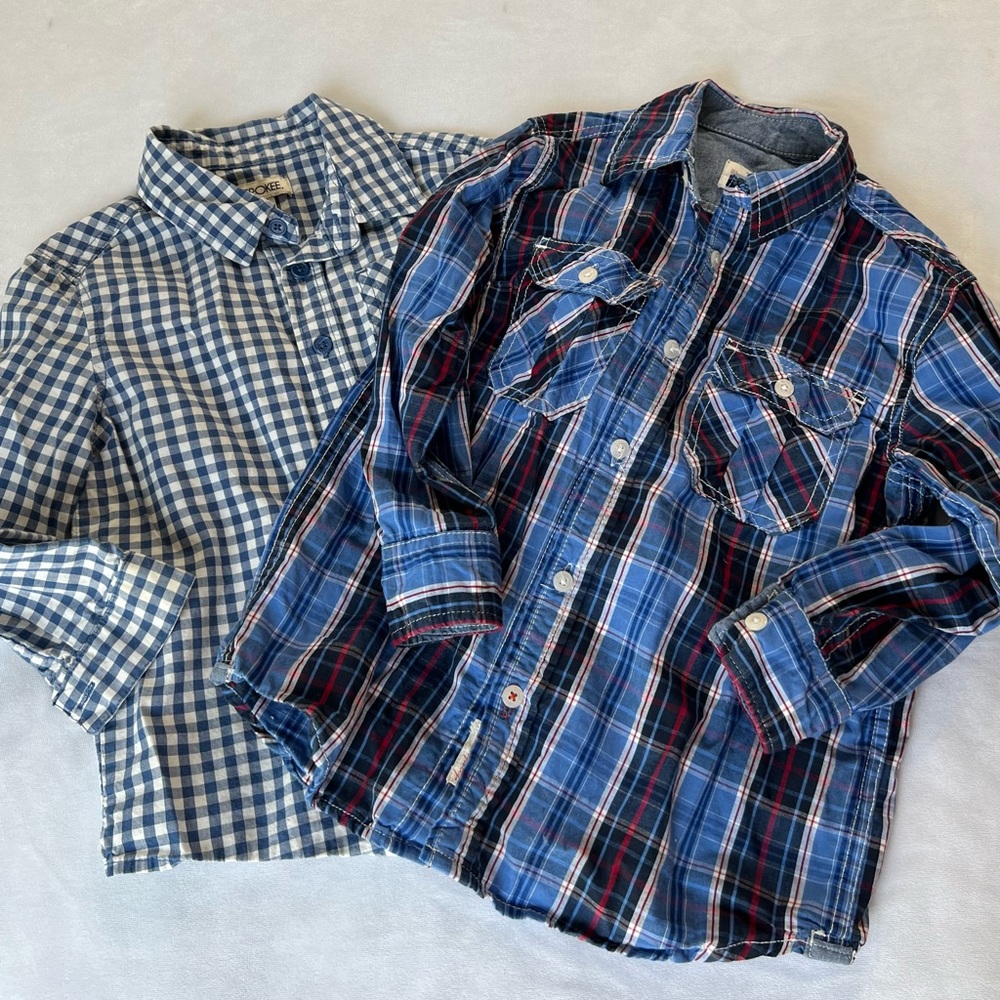 2 Size 5 T Boys Shirts Long Sleeve Toddlers Blue Cherokee Weatherproof Vintage